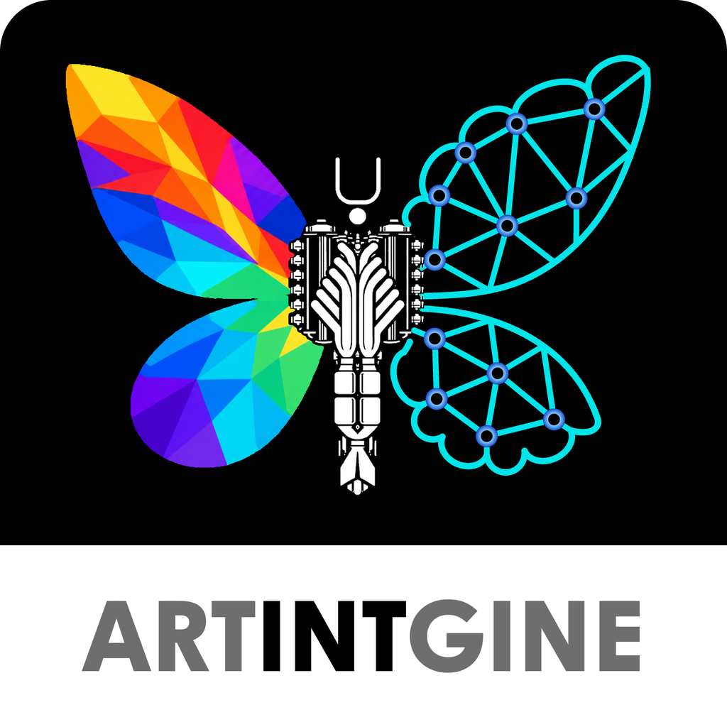 Enlarged ArtIntgine butterfly logo and wordmark