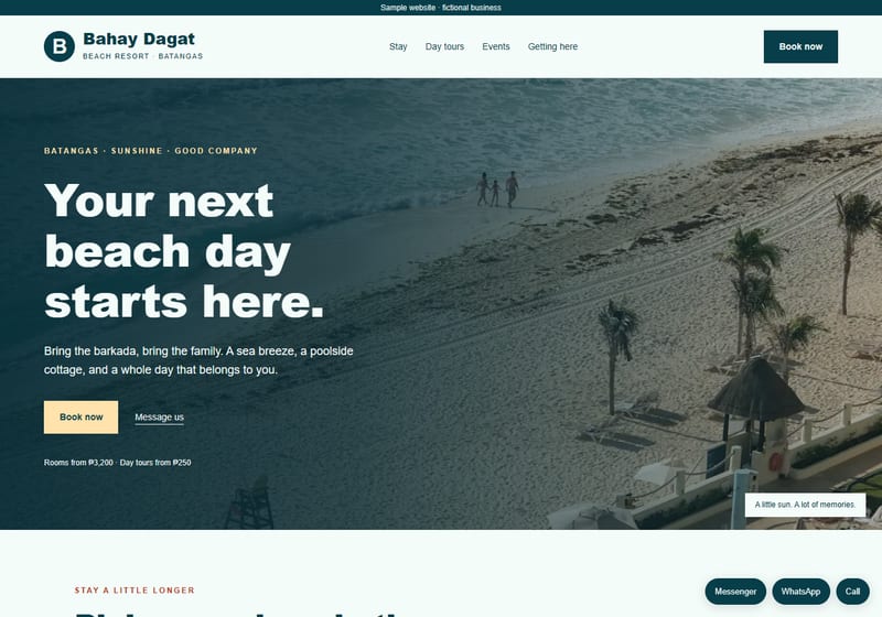 Resorts & events sample website homepage