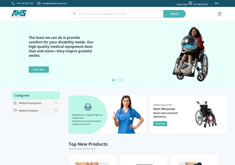 MedShop website homepage