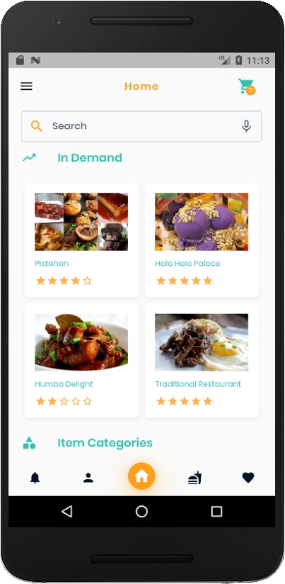 Carga restaurant menu screen